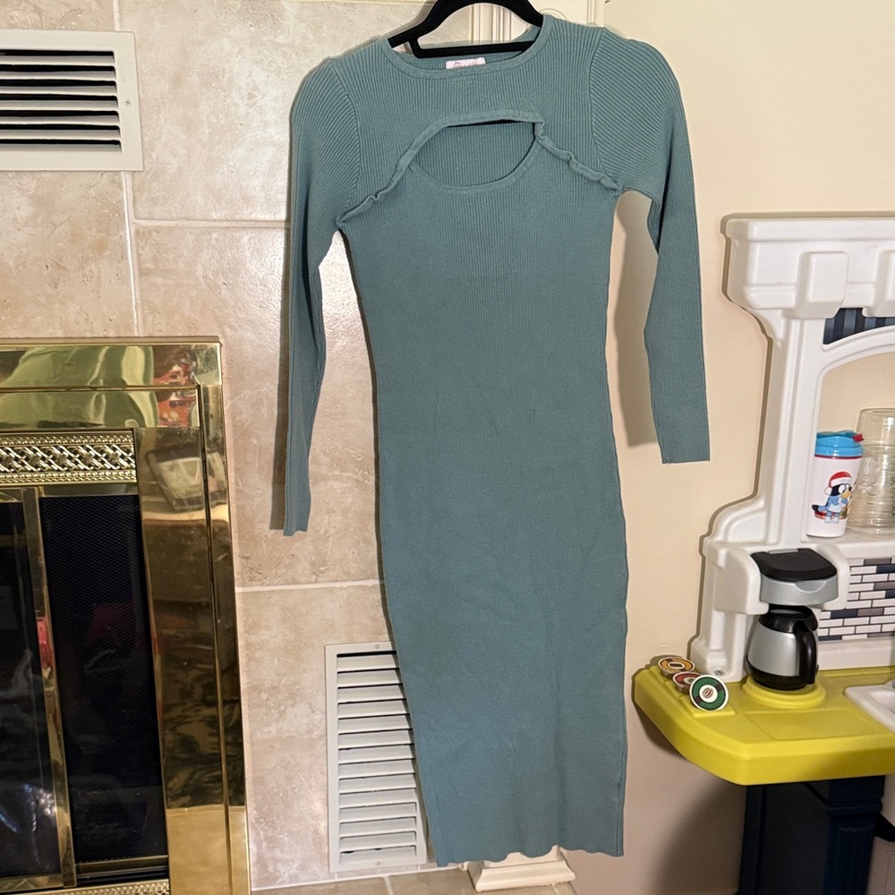Pink Lily Long Sleeve Teal Dress